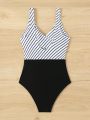 SHEIN Swim Vcay Women's Striped Hollow Out One Piece Swimsuit