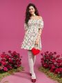 TOM & JERRY X SHEIN Off Shoulder Allover Print A-Line Dress