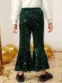 SHEIN Kids CHARMNG Young Girl Sequin Flare Leg Pants