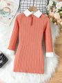 SHEIN Kids EVRYDAY Little Girls' Patchwork Collar Integrated Dress