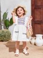 SHEIN Baby Girl's Casual Vacation Geometric Pattern Colorblock Ruffle Trim Sleeveless Dress