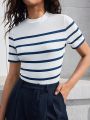 SHEIN BIZwear Women'S Striped Short Sleeve T-Shirt