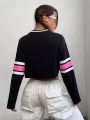 SHEIN Coolane Oversized Number Print Colorblock Cropped T-Shirt