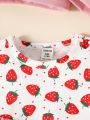 SHEIN Baby 2pcs Strawberry Print Ruffle Trim Tee & 1pc Pants & 1pc Shorts & 2pcs Hat & 2pcs Bib