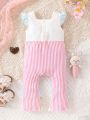 Infant Girls' Striped Short Sleeve Romper With Flutter Detail