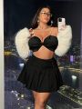 SHEIN ICON Plus Size Heart Shaped Ring Decoration Pleated Skirt