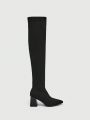 Cuccoo Everyday Collection Women Fabric Slip-on Outdoor Chunky Heeled Fashion Boots, Elegant Sock Boots