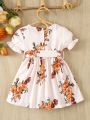 Baby Girls' Floral Printed Belted Dress