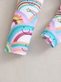 Young Girl Rainbow & Cartoon Print Leggings