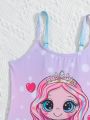 Toddler Girls' Mermaid Printed One-piece Swimsuit With Spaghetti Straps