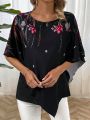 Women's Irregular Hem Shirt With Floral Print