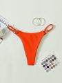 SHEIN Swim Basics Neon-orange Ring Linked Thong Bikini Bottom
