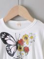 Toddler Girls Butterfly & Floral Print Sweatshirt & Bow Front Asymmetrical Skirt