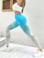 Ombre Hollow Out Tummy Control Sports Leggings