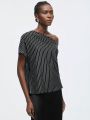 SHEIN BIZwear Ladies' Vertical Striped Off-Shoulder Top