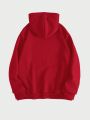 Men's Letter & Heart Print Hooded Sweatshirt With Drawstring