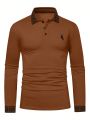 Manfinity Men's Horse-Riding Themed Printed Long Sleeve Polo Shirt