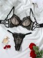 Embroidery Mesh Patchwork Sexy Lingerie Set