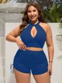 SHEIN Swim SXY Plus Size Women's Textured Fabric Vest-style Tankini Swimsuit