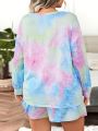 SHEIN Essnce Plus Tie Dye Drop Shoulder Tee & Shorts