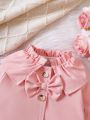 Baby Girl Ruffle Neck Button Front Ruffle Trim Bow Front Coat