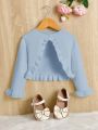 SHEIN Young Girl Flare Sleeve Frill Trim High Low Hem Cardigan