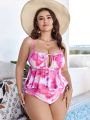 SHEIN Swim Mod Plus Size Tie-Dye Vest Bikini Top And Bottom Set