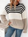 Striped Pattern Drop Shoulder Sweater