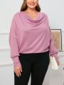 SHEIN Privé Plus Size Solid Loose Cowl Neck Long Sleeve Casual T-shirt