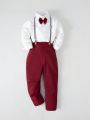 Big Boys' Gentleman Style Suit With Bow Tie Long Sleeve Shirt And Suspender Pants