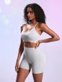SHEIN Leisure Women's Summer Elegant Camisole Top And Shorts Casual Sport Yoga Outfit