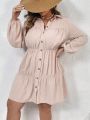 SHEIN VCAY Plus Size Button-down Lantern Sleeve Dress