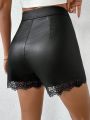 SHEIN BAE Ladies' Lace Patchwork Pu Shorts