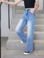 Big Girls' New Style Skinny Ripped Straight Jeans, Water Washed Denim Pants