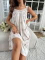 SHEIN Plants Print Contrast Lace Ruffle Hem Nightdress