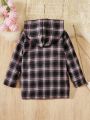 SHEIN Kids HYPEME Toddler Girls' Plaid Fleece Patchwork Hooded Coat For Autumn/winter