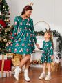 SHEIN Kids EVRYDAY Young Girl 1pc Christmas Print A-line Dress