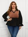 SHEIN LUNE Plus Size Women's Contrast Ruffle Sleeve Top