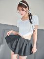 SHEINNeu Balletcore Bow Solid Ruffle Hem Skort Summer Women Clothes