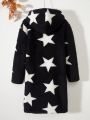 SHEIN Kids HYPEME Tween Girl 1pc Star Pattern Hooded Coat