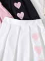 SHEIN Kids QTFun Girls' (big) Heart Print Pleated Skirt