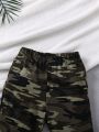 SHEIN Kids FANZEY Little Girls' Elastic Waist Camo Print Bell Bottom Pants