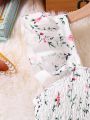 SHEIN Kids Y2Kool Girls' Floral Printed Wide Leg Jumpsuit For Summer