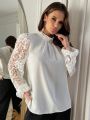 SHEIN Privé Lace Panel White Women'S Shirt