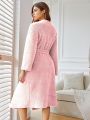 Teddy Bear Belted Robe With Drop Shoulder