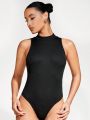 SHEIN BASICS Women's Solid Color Stand Collar Bodysuit