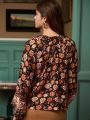 SHEIN Frenchy Vintage Floral Print Boho Style V-Neck Puff Sleeve Blouse