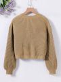 Tween Girl Drop Shoulder Ribbed Knit Cardigan