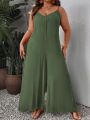 SHEIN VCAY Plus Size Solid Color Wide Leg Jumpsuit With Spaghetti Strap