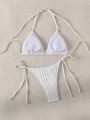 Bikini Set With 3d Flower Decoration, Knotted Side Straps